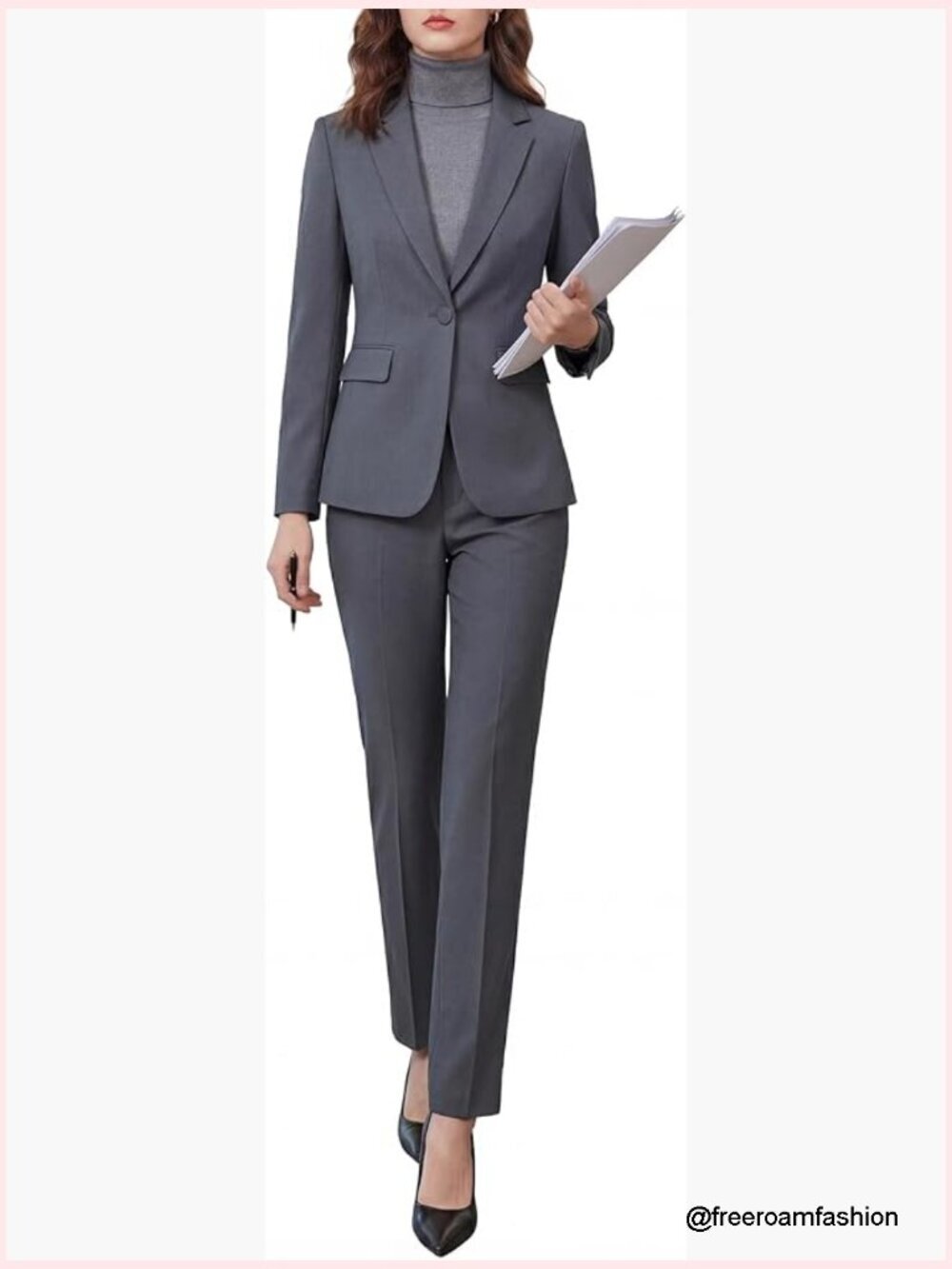 2 Piece Pantsuit - Wrinkle-Free Blazer Set - Professional Work Office Outfit